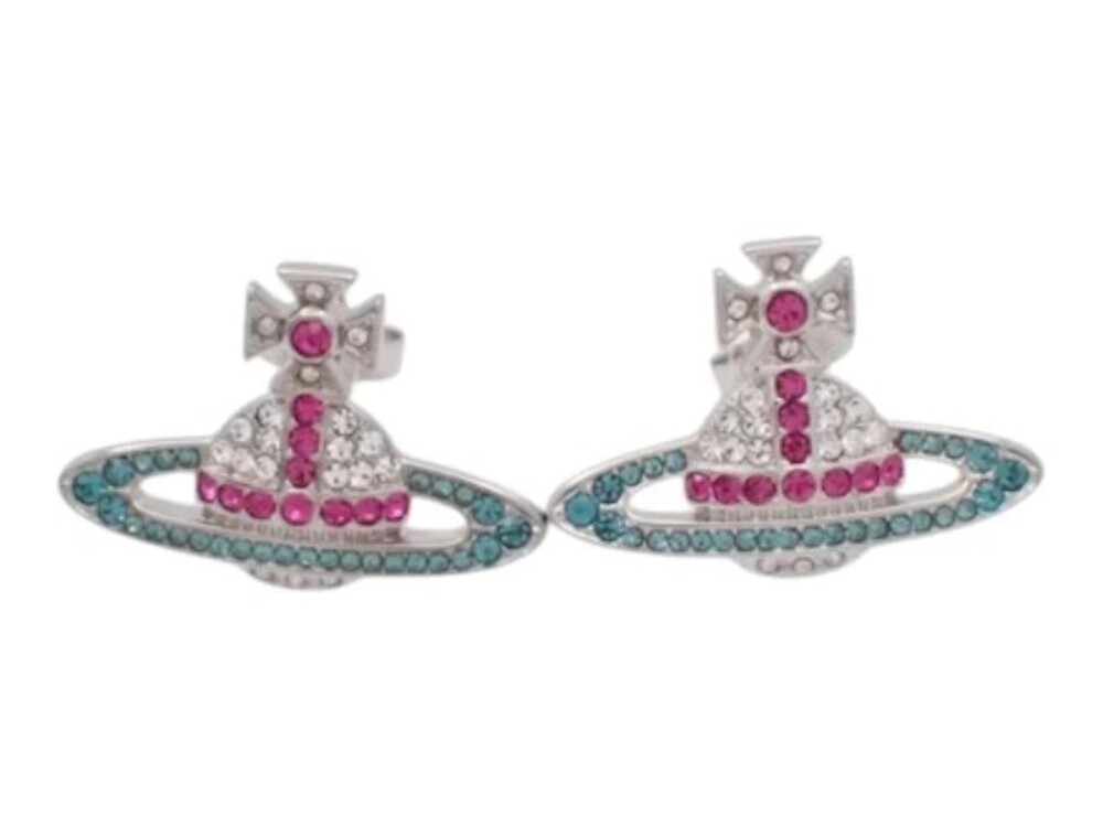 7518 - Vivienne Westwood Crystal Orb Earrings Silver-tone - New in Box